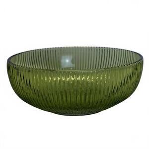 Vintage green ribbed glass bowl by E.O. Brody Co. with maker's mark